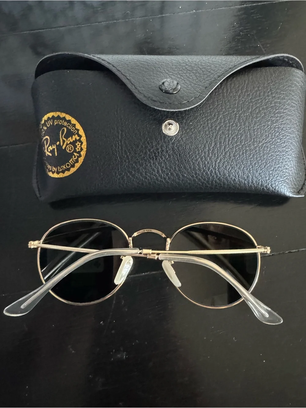 Ray-Ban Gold Frame Sunglasses with Green Lenses and Tortoiseshell Tips